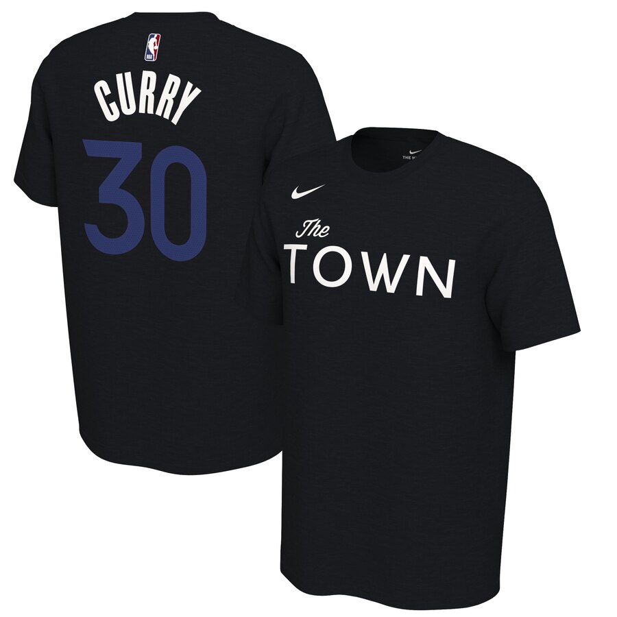 Men 2020 NBA Nike Stephen Curry Golden State Warriors Black 201920 Earned Edition Name  Number TShirt->nba t-shirts->Sports Accessory